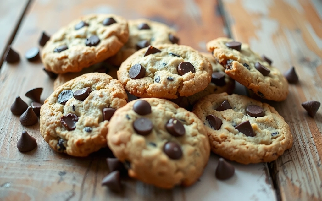 A variety of colorful cookies arranged attractively on a wooden table