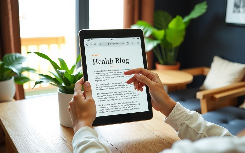 A person reading a blog post about health tips