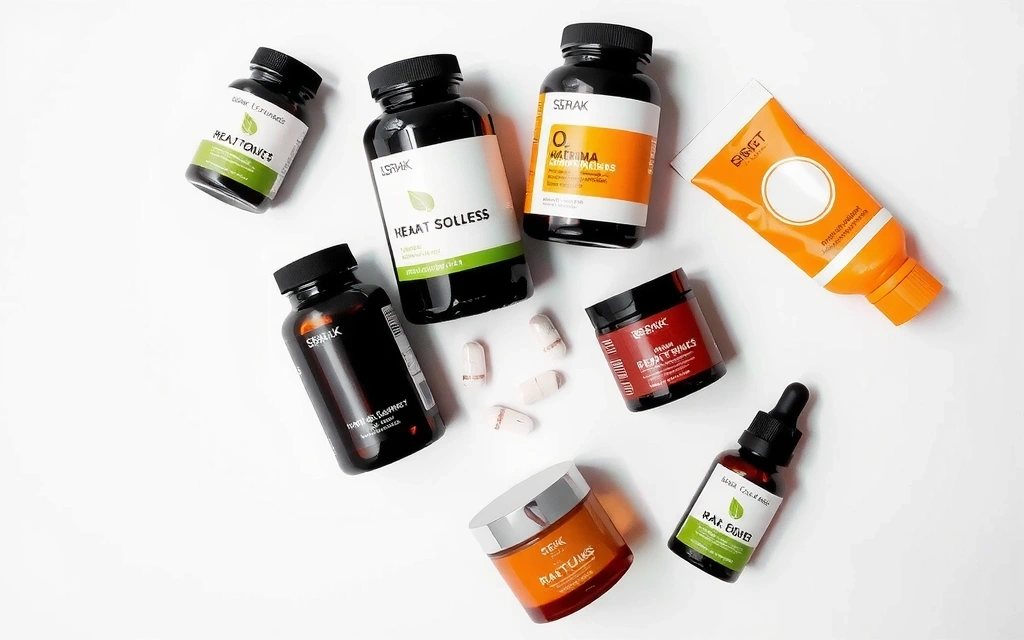 A selection of health supplements and skincare products